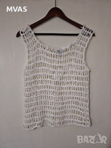 Нов дамски бял мрежест плетен потник S M размер, снимка 2 - Потници - 51068360