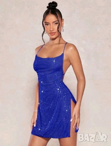Елегантна парти синя рокля с пайети , снимка 3 - Рокли - 39226082