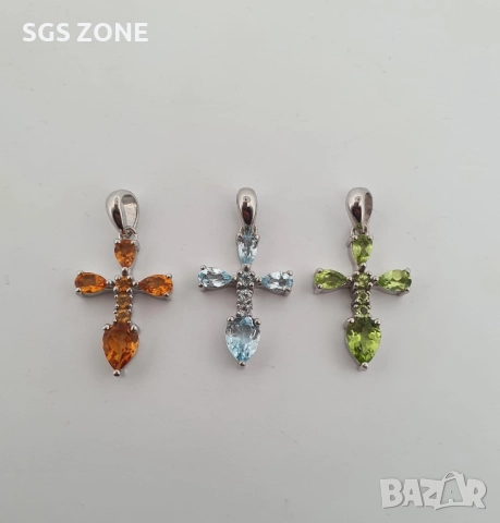 СРЕБЪРЕН КРЪСТ 925 С НАТУРАЛЕН ТОПАЗ, ПЕРИДОТ И ЦИТРИН