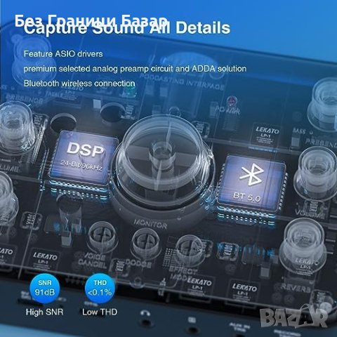 Нов LEKATO LP-1 Аудио Интерфейс Bluetooth Студийно Качество Подкастинг, снимка 2 - Аудиосистеми - 44178150