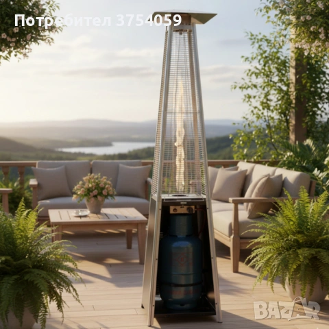 Газов отоплител-чадър 13 kW, 227 см – външен газов отоплител с калъф и защити + маймунка 