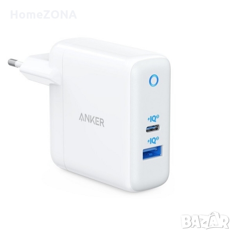 Зарядно устройство Anker PowerPort+ 2 PD, 35W, USB-A, USB-C, бял