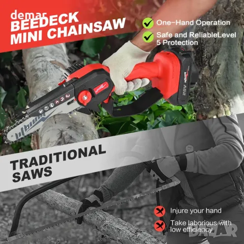 Безжичен мини верижен трион, 6-инчов електрически верижен трион, работещ с батерия 20V, снимка 2 - Градинска техника - 47745600