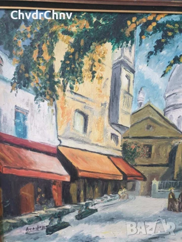 114х64см/стара голяма картина масло върху платно/градски пейзаж-зима/Anastasia/дървена рамка, снимка 4 - Картини - 50953506