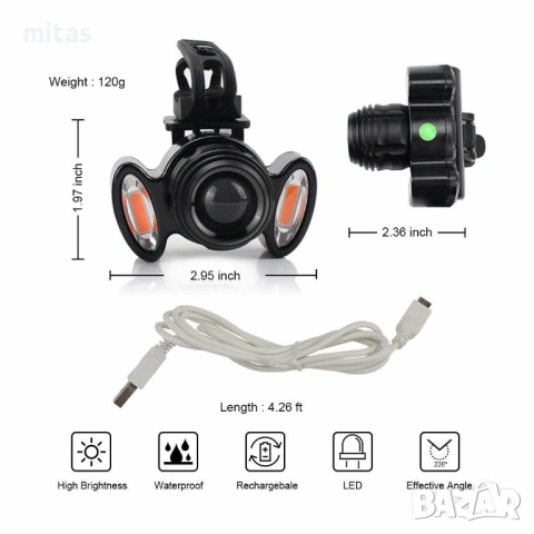 LED светлина за велосипед, Фар с три светлини, Ръчен фокус, 600Lumens, снимка 5 - Аксесоари за велосипеди - 27236841