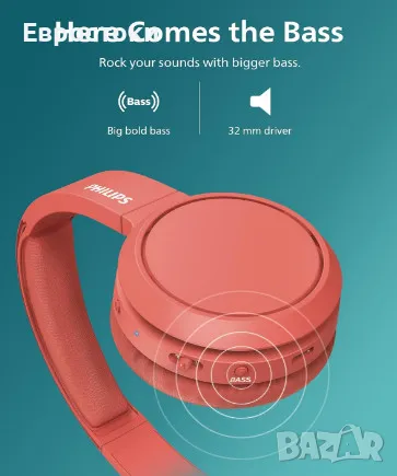 Безжични слушалки Philips 4000 series TAH4205RD с микрофон, цвят: червено, снимка 7 - Bluetooth слушалки - 49328809