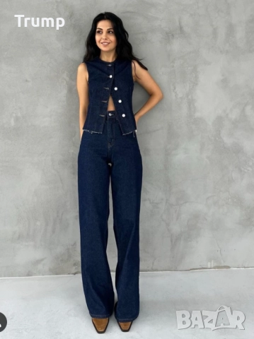 Елегантен дънков комплект от елек и панталон, деним, снимка 2 - Комплекти - 52285598