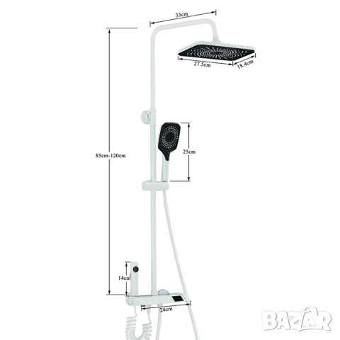 Интелигентен термостатен душ за баня с дисплей / бял / черен / сив, снимка 16 - Душове - 40913087