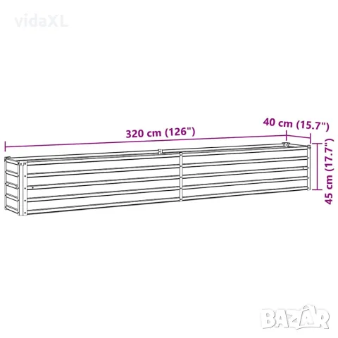 vidaXL Градинска висока леха поцинкована стомана 320x40x45 см кафява, снимка 7 - Саксии и кашпи - 56147597