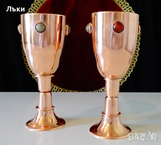 Царски меден бокал,медна чаша за вино,камъни. , снимка 4 - Антикварни и старинни предмети - 50291665