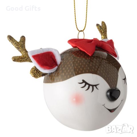 3 броя Комплект коледни топки, Коледен елен с панделка, 7.5см, снимка 2 - Други стоки за дома - 42687432