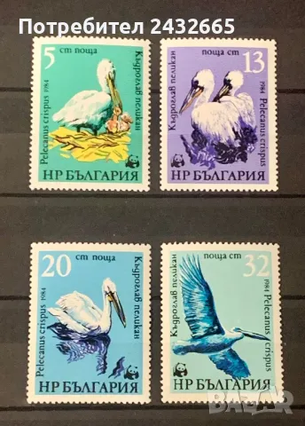 2447. България 1984 = БК 3345 /48: “ Фауна. Защитени животни : Къдроглав пеликан.”, **, MNH