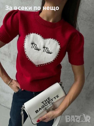 Miu Miu Дамска Червена Тениска👚Дамска Блуза С Къс Ръкав В Червен Цвят Код I_78
