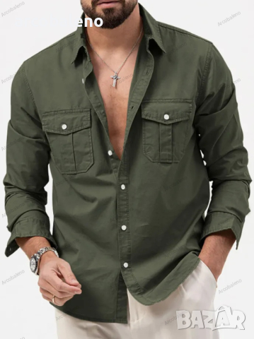 Нова мъжка горна риза с много джобове и дълги ръкави, 5цвята , снимка 4 - Ризи - 44840632