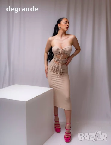 Дълга бежова дамска рокля 