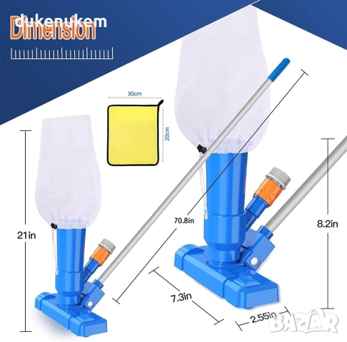 Прахосмукачка за басейн, с четка и 5 подвижни алуминиеви пръта, 180 см, снимка 2 - Басейни и аксесоари - 52233665