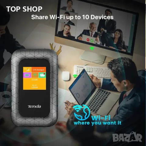 Tenda 4G185, преносим мобилен рутер, 2100 mAh батерия, снимка 4 - Рутери - 49156992