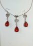 Прелестен комплект бижута в рубинено червено с орнаментирани сърца в цвят сребро , снимка 3