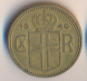Исландия 1 крона 1940 година, без букви, снимка 1 - Нумизматика и бонистика - 44935169