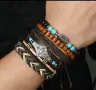Винтидж мъжки сет кожени гривни с бохо елементи., снимка 7