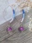 Красиви обици с пурпурно лилави кракъл мъниста и розови и сини кристали , снимка 4