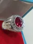 Огромен мъжки сребърен пръстен с рубин и циркони(фараон), снимка 16