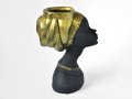 Саксия матово черно лице със златен тюрбан / Подарък саксия за дом / Саксия африканска статуя, снимка 4