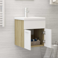 Шкаф за баня с вградена мивка, бяло и дъб сонома, ПДЧ, снимка 2 - Шкафове - 44928744