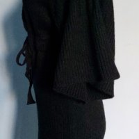 Ефектна черна рокля тип туника с прилеп ръкав "Object" / вълна / унисайз, снимка 3 - Рокли - 16790475