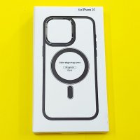 калъф за iPhone 14 прозрачен твърд с черна силиконова рамка MagSafe, снимка 4 - Калъфи, кейсове - 42622180