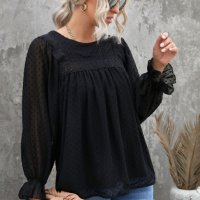Дамска елегантна блуза в черно с принт на точки, снимка 2 - Блузи с дълъг ръкав и пуловери - 39647920