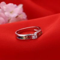 Сребърен пръстен, сапфир и кубични цирконии, снимка 1 - Пръстени - 41637455