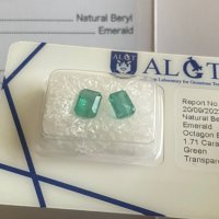  СМАРАГДИ /EMERALD/ 2бр.  ALGT Сертификат 1,71 ct., снимка 1 - Други - 41408682