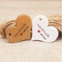50 бр сърце сърца Handmade with love Тагове табелки етикети картонени подаръци ръчна изработка, снимка 1 - Други - 44323137