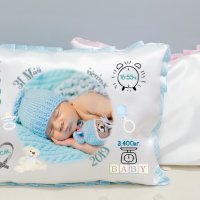Декоративна възглавничка визитка на дете бебешка със снимка , снимка 3 - Спално бельо и завивки - 34293700
