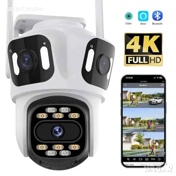 Камера с 3 обектива 12MP 4K 5X Zoom WiFi PTZ IP Външна Камера ICSEE, снимка 1