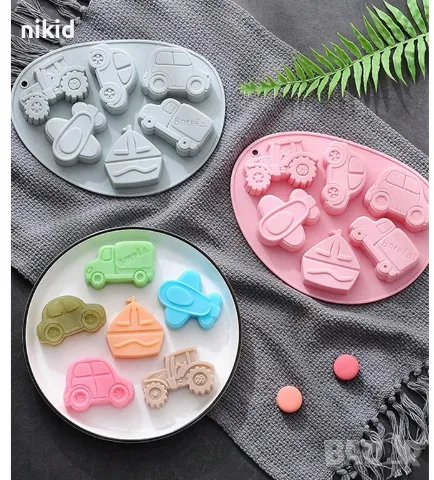 6 превозни средства кола камион лодка трактор самолет силиконов молд форма фондан шоколад гипс сапун, снимка 1