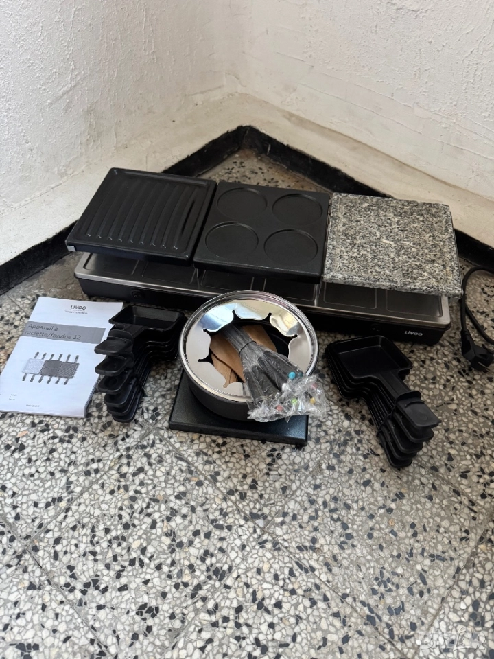 Електрическа  Раклет Грил Скара Livoo Fondue and Raclette 12 Души DOC234 1650W 3 в 1 Мултифункционал, снимка 1