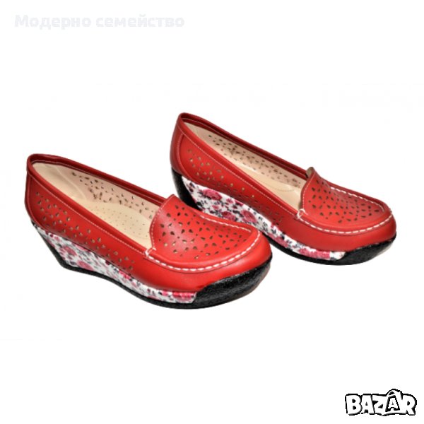 Дамски ежедневни обувки на платформа червено, снимка 1