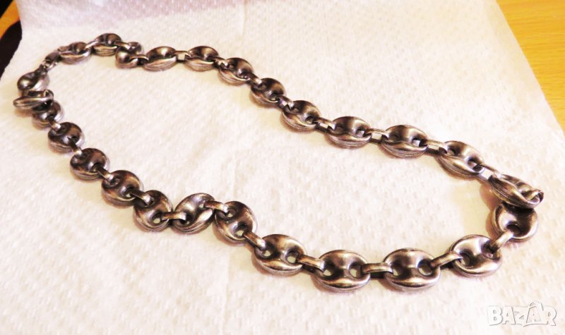 Зверски Масивен старинен Мъжки красив сребърен синджир, сребърен ланец с солидна плетка сребро, снимка 1