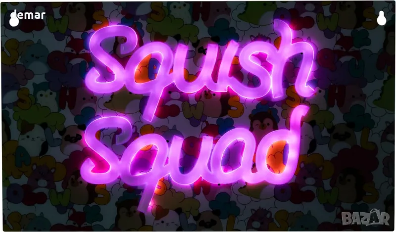 Fizz Creations Squishmallows Squish Squad, неонова табела за стена, USB захранване, LED, снимка 1