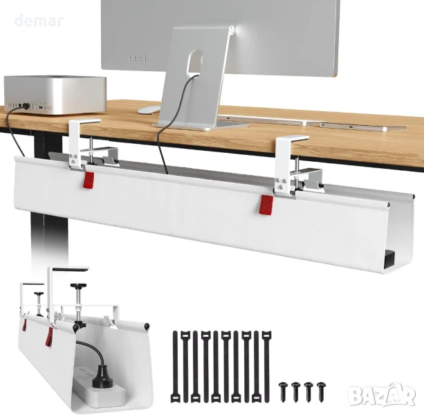 Univivi органайзер за кабели под бюро, монтаж със скоба/винт, 91 см, бял, снимка 1