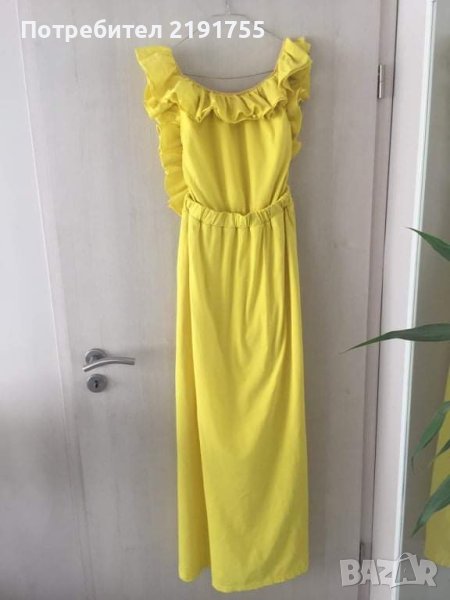 Дълга рокля, шита по поръчка, плътна памучна материя, ластик на талията, отворена отстрани, гол гръб, снимка 1