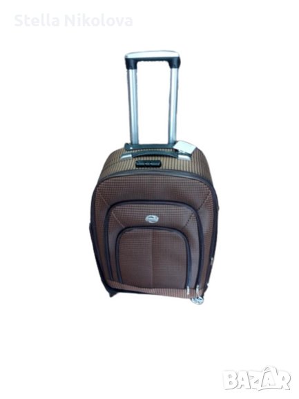 Текстилен куфар с 4 завиващи колела и разширение - 60см. височина,цвят-кафе, снимка 1