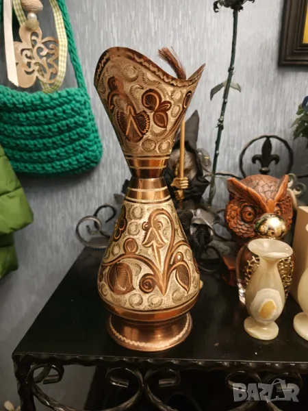 Изумителна ваза ръчна изработка мед ,позлатена мед НАМАЛЕНА , снимка 1