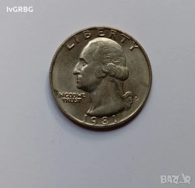 1/4 долар САЩ 1981 Четвърт долар САЩ 25 цента 1981 Америка, снимка 1