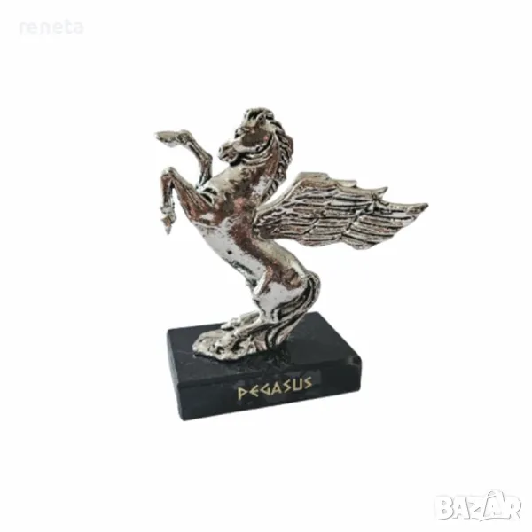 Статуетка Пегас, Метална, Мраморна основа, Сребрист, 9х5 см, снимка 1