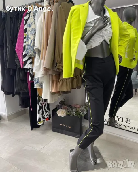 Панталон с висока талия и кант в неон, снимка 1