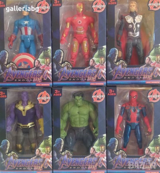 6 фигурки на Хълк, Танос, Спайдърмен, Железният Човек, Капитан Америка, Тор, снимка 1