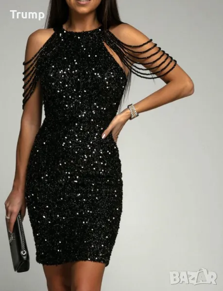 Неотразима в празничните вечери!! Секси рокля с паети  интересно рамо , снимка 1